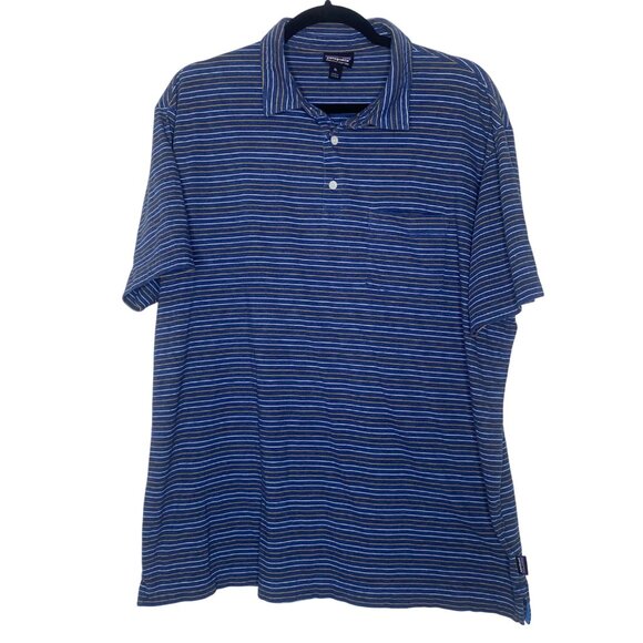 Patagonia Mens XL Organic Cotton Striped Polo Shirt Blue & Yellow Short Sleeve C - Picture 3 of 13
